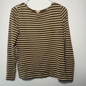 J. Crew White and Green Fitted Long Sleeve Tee